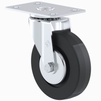 [HU1015GA] Rodaja tipo rueda con placa giratoria hule galvanizado de 4".