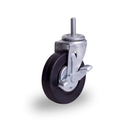 [HU1016FGA] Rodaja tipo rueda espiga roscable con freno hule galvanizado 4".