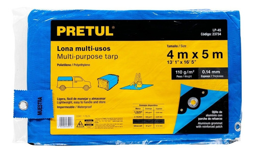 Lona 4 x 5 mts azul.