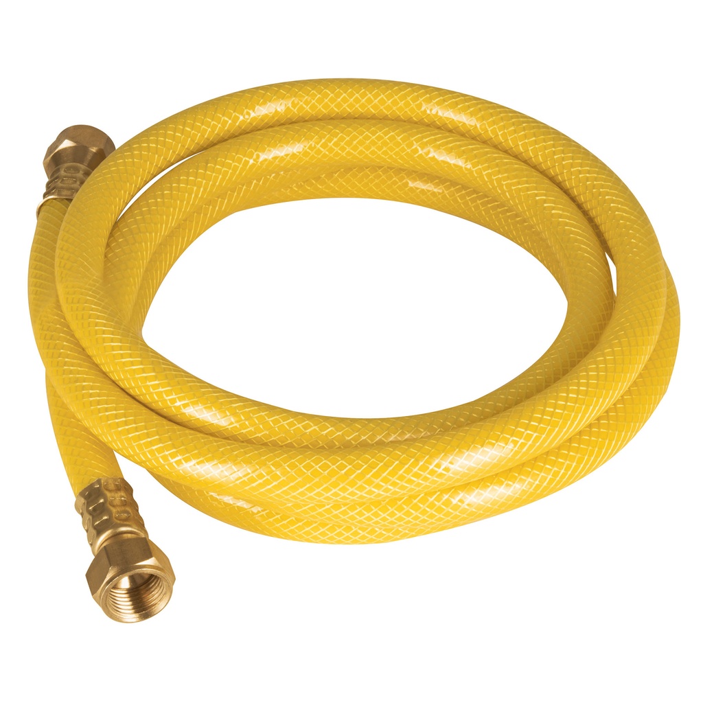 Manguera para gas 3/8" x 3 mts flexible amarilla con conexiones.