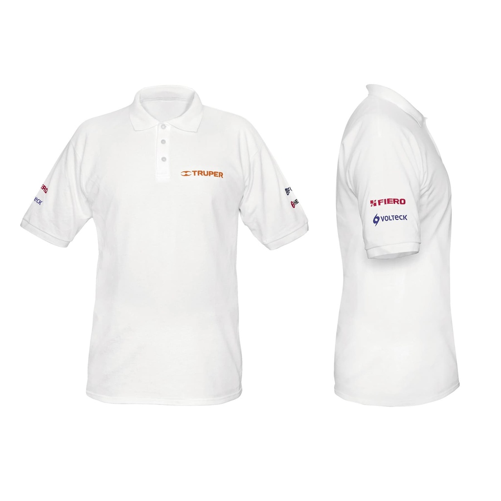 Playera tipo polo blanca para caballero talla mediana.