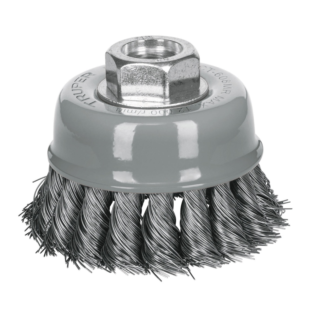 Carda copa 3" de alambre trenzado fino con multi-rosca.