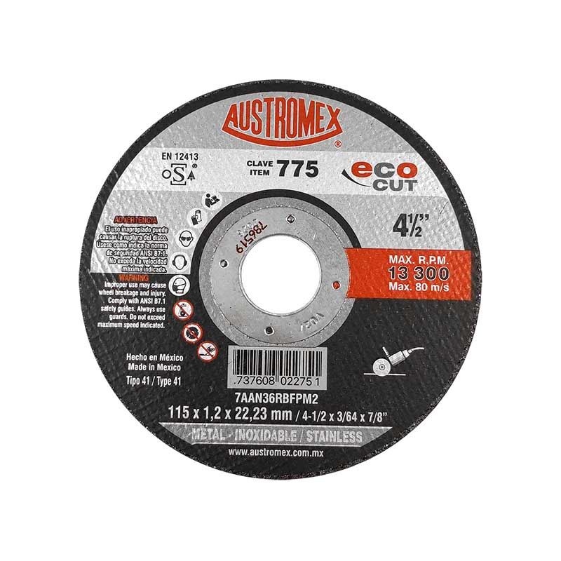 Disco para corte de metal/acero inoxidable de 4 1/2".