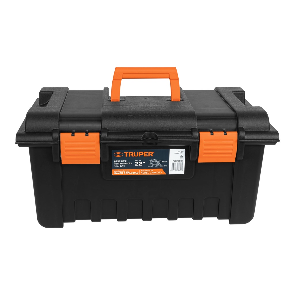 Caja de herramienta 22" sin compartimentos y broches de plásticos