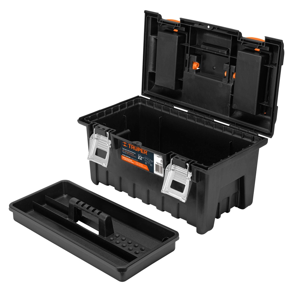 Caja de herramienta 22"con compartimentos y broches metálicos