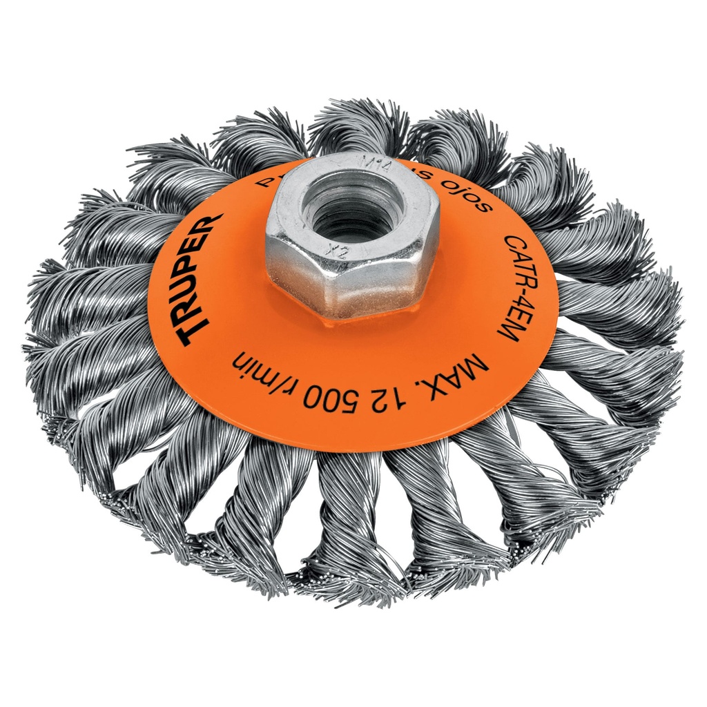 Carda para esmeril copa 4" de alambre trenzado eje de 14 mm