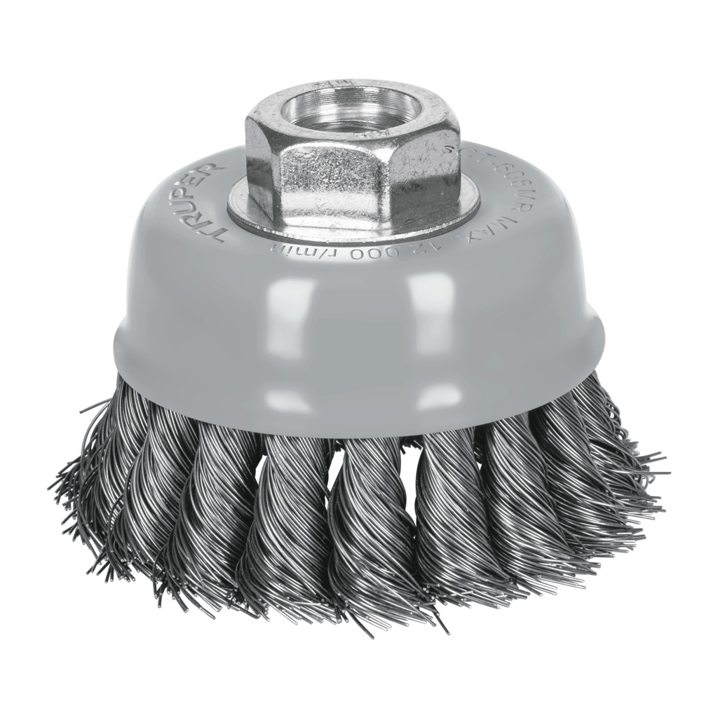 Carda para esmeril copa 5" de alambre trenzado fino con multi-rosca