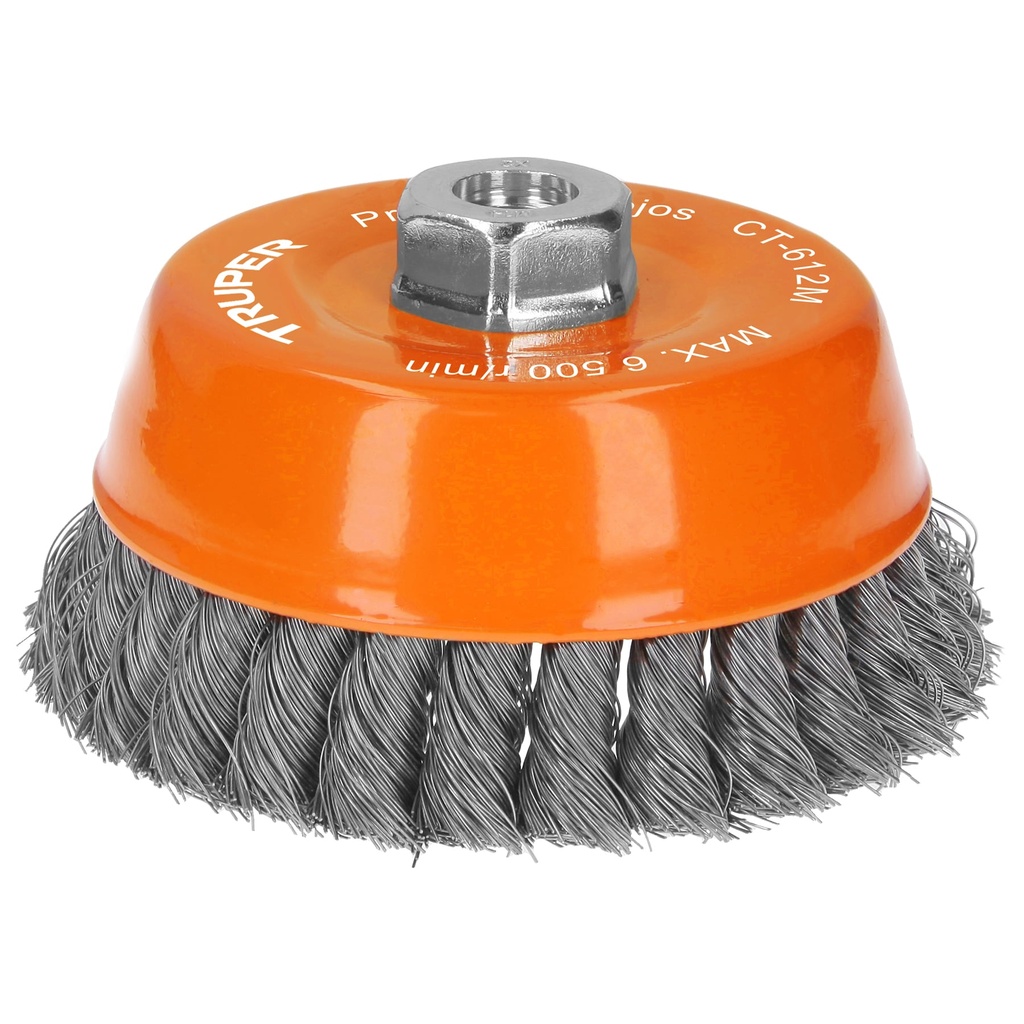 Carda para esmeril copa 5" de alambre trenzado fino eje de 14 mm