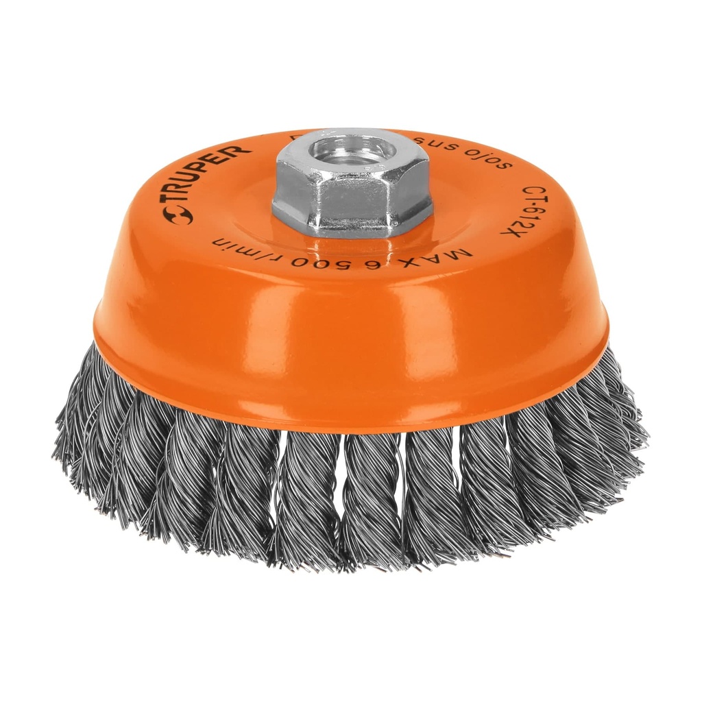Carda para esmeril copa 5" de alambre trenzado grueso eje de 5/8"