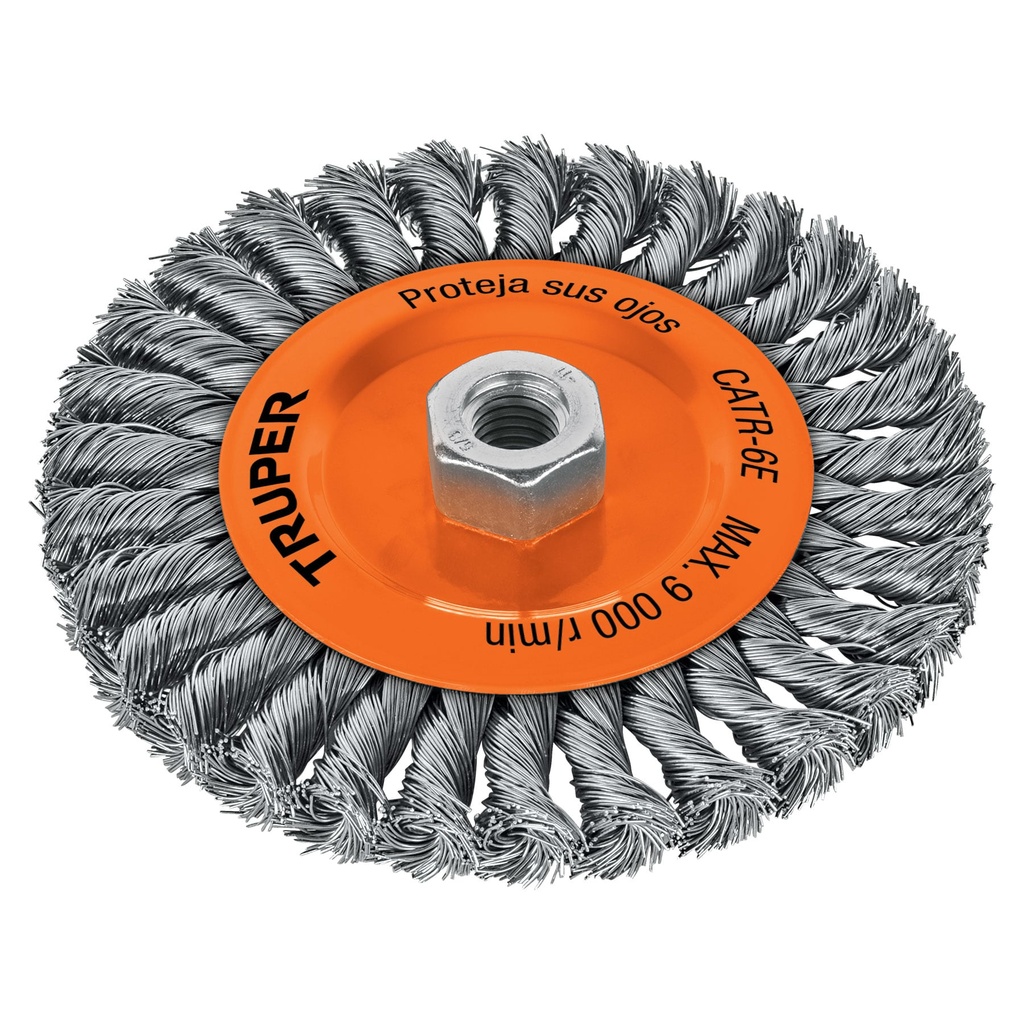 Carda para esmeril copa 6" de alambre trenzado eje de 5/8"