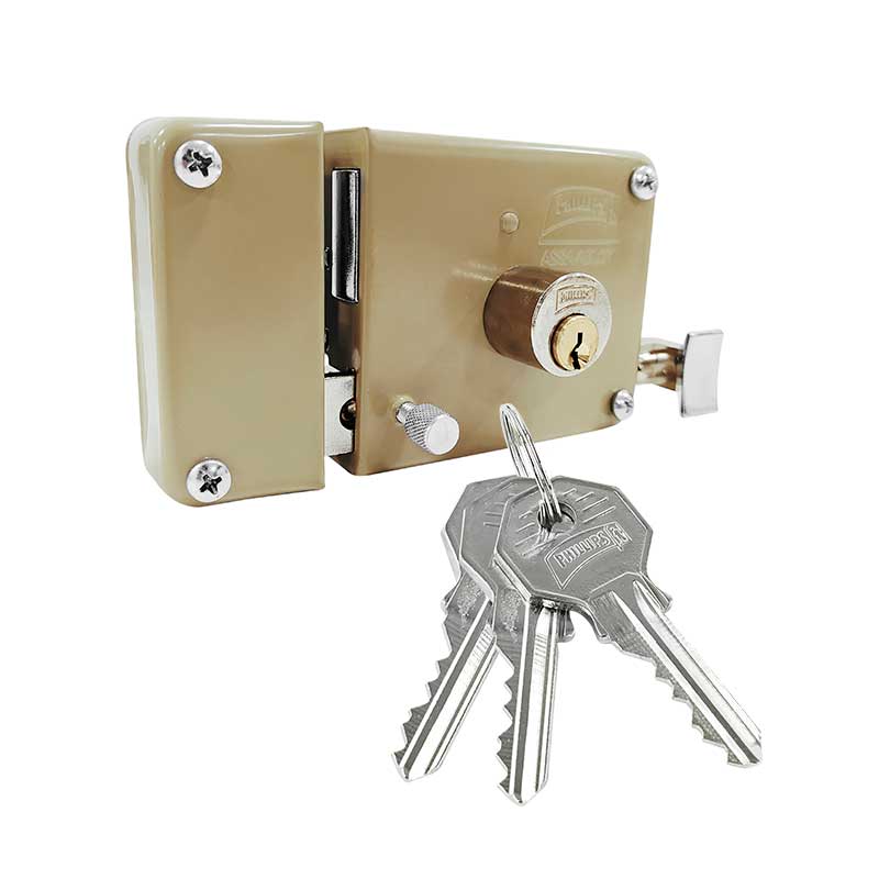 Cerradura de sobreponer 715-CL acabado beige izquierda