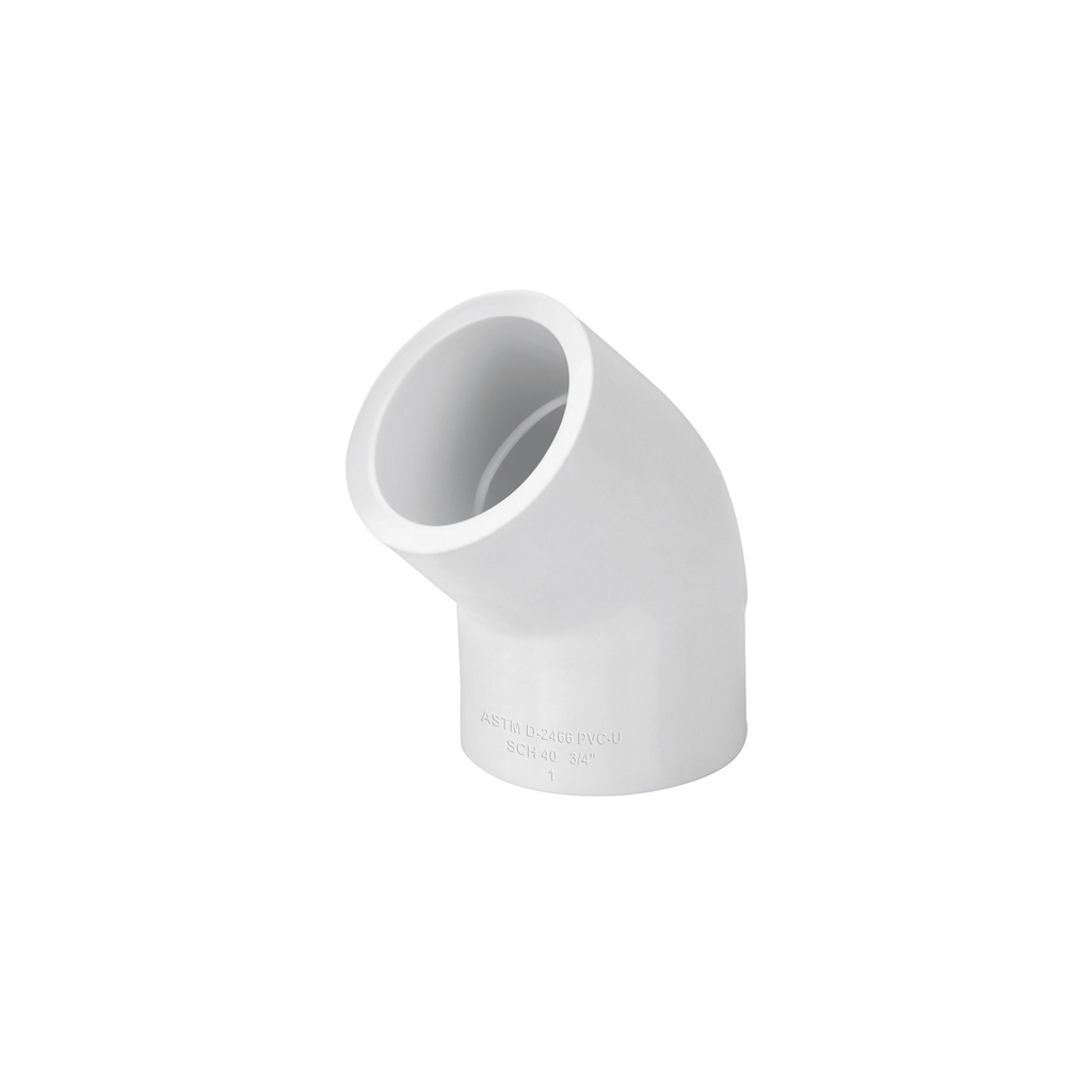 Codo de pvc hidráulico de 3/4" x 45°
