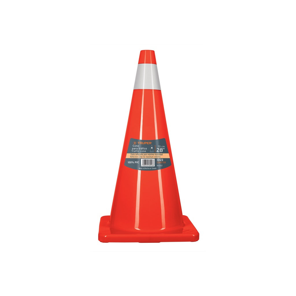 Cono de precaución de 70 cm con reflejante de pvc