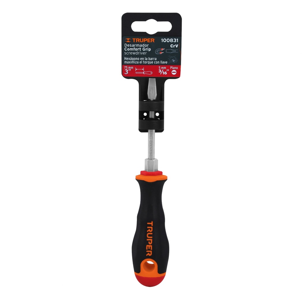 Desarmador plano 3/16" x 3" con mango comfort