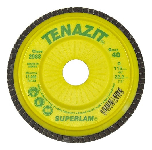 Disco laminado grano 40 de 4 1/2" sin rosca  superlam (AUS2988)