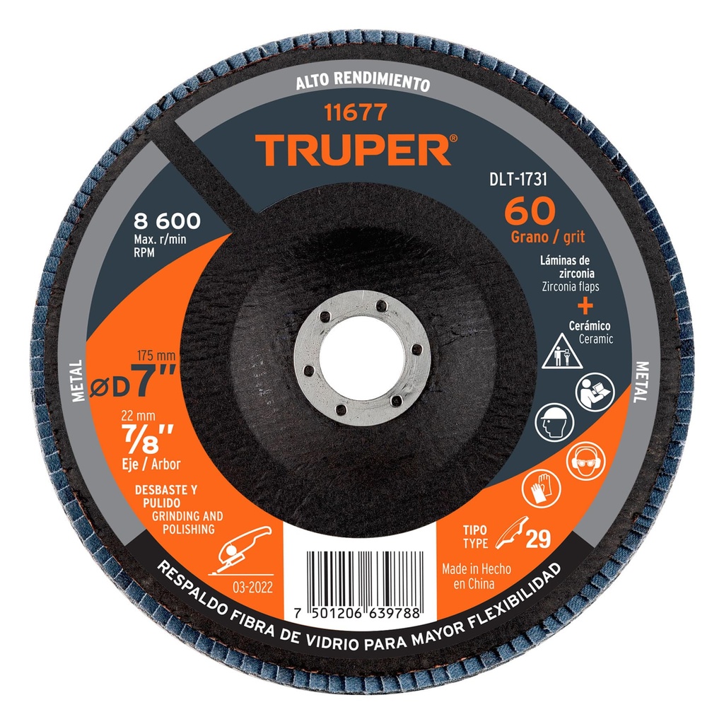 Disco laminado grano 60 de 7" truper