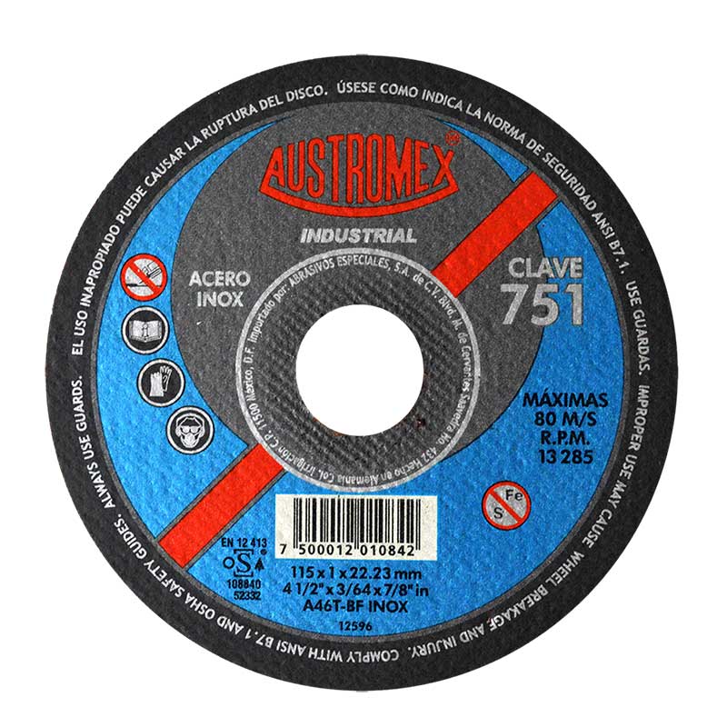 Disco para corte de acero inoxidable de 4 1/2" industrial (AUS751)
