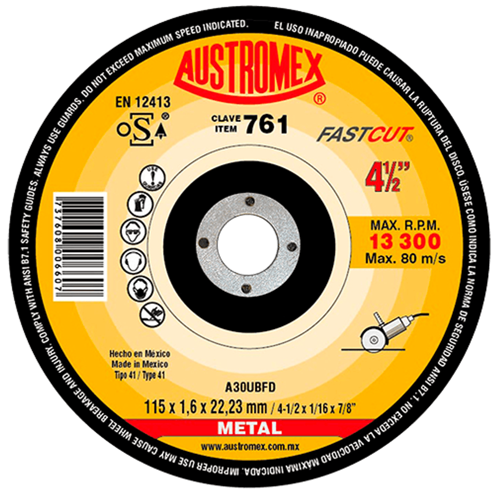 Disco para corte de metal de 4 1/2" fastcut (AUS761)