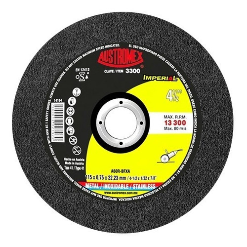 Disco para corte de metal/acero inoxidable de 4 1/2" imperial (AUS3300)
