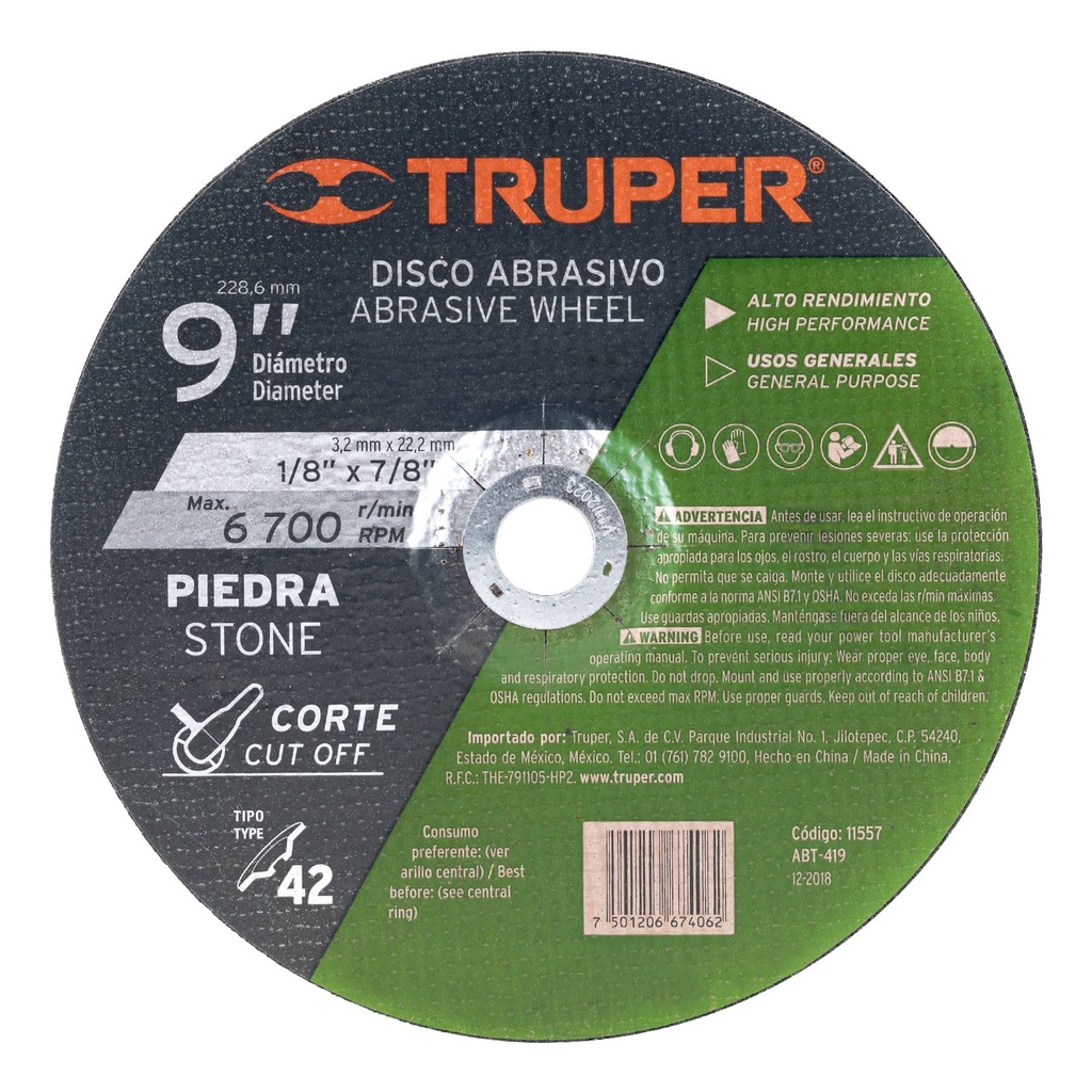 Disco para corte de piedra de 7"