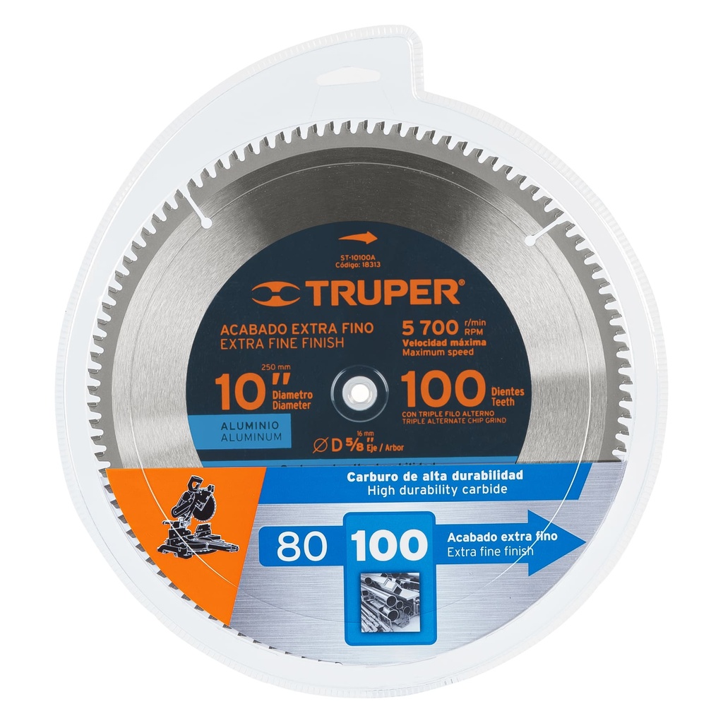 Disco sierra 10" para aluminio 100 dientes con centro de 5/8"