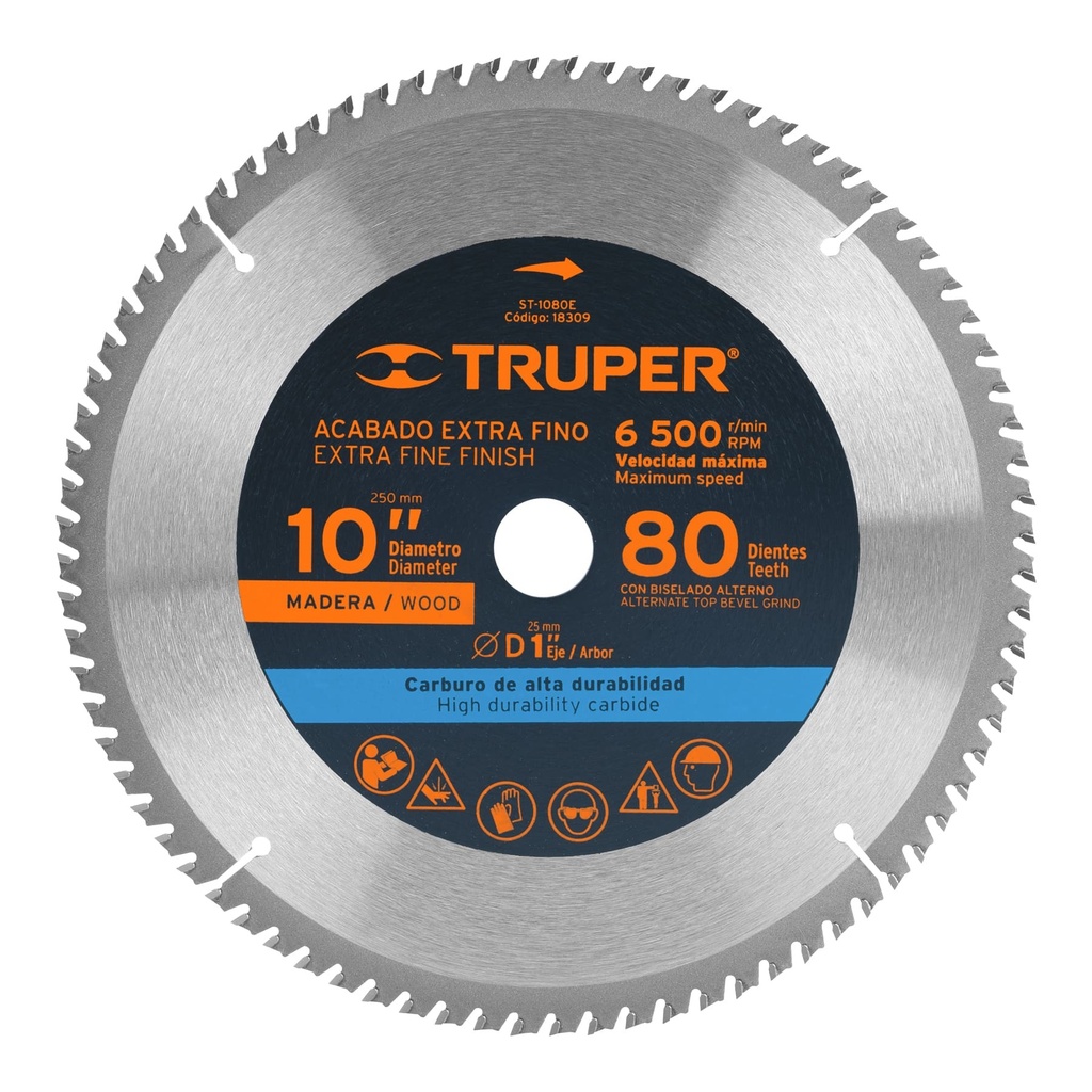 Disco sierra 10" para madera 60 dientes con centro de 1"