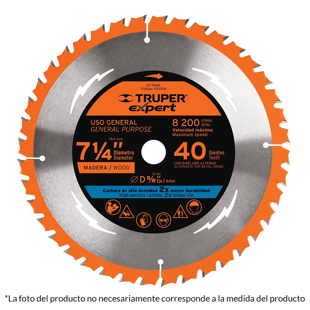 Disco sierra 7 1/4" para madera 24 dientes centro de 5/8"