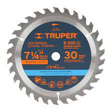 Disco sierra 7 1/4" para madera 30 dientes con centro de 5/8"