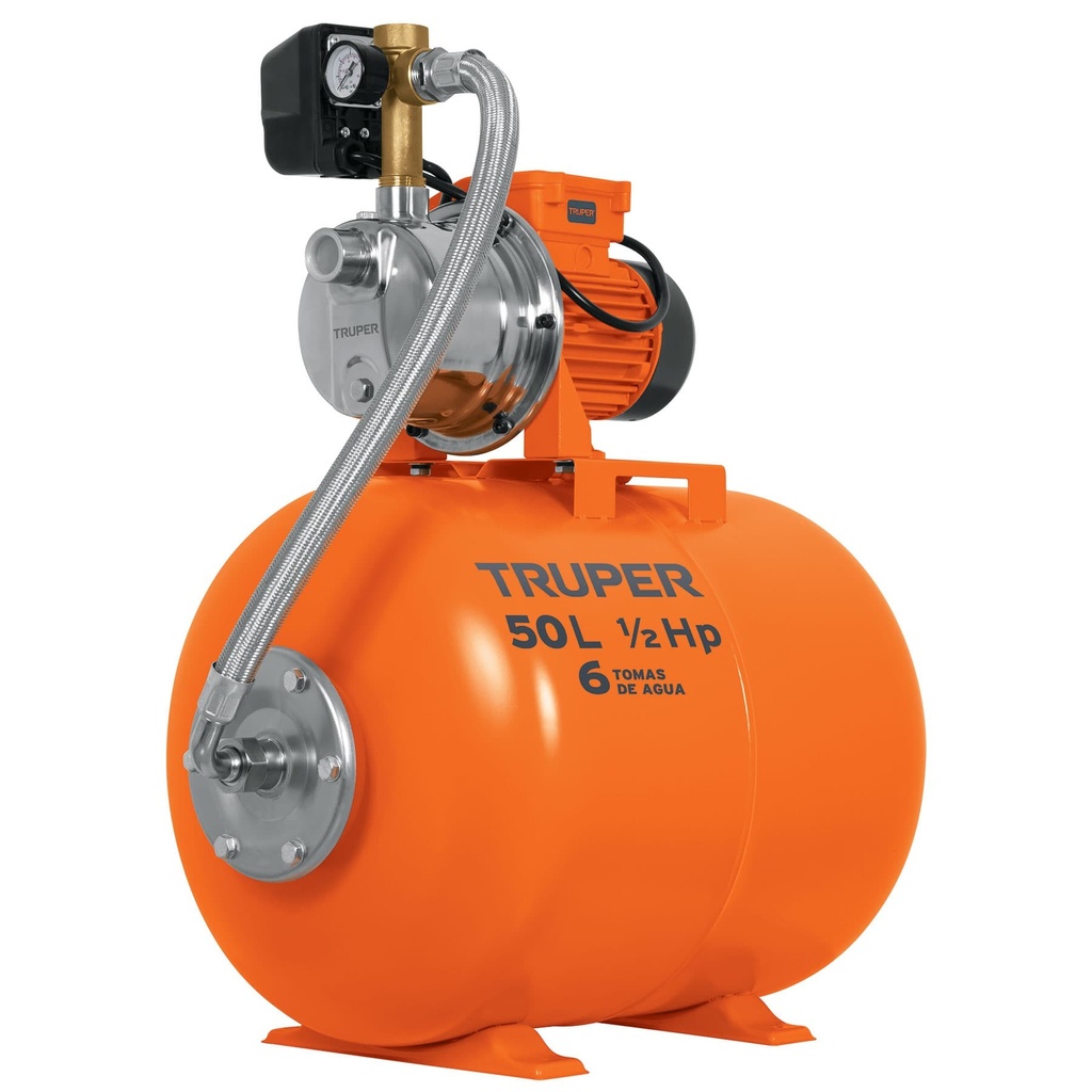 Equipo y tanque hidroneumatico de 1/2 HP 50 Lts