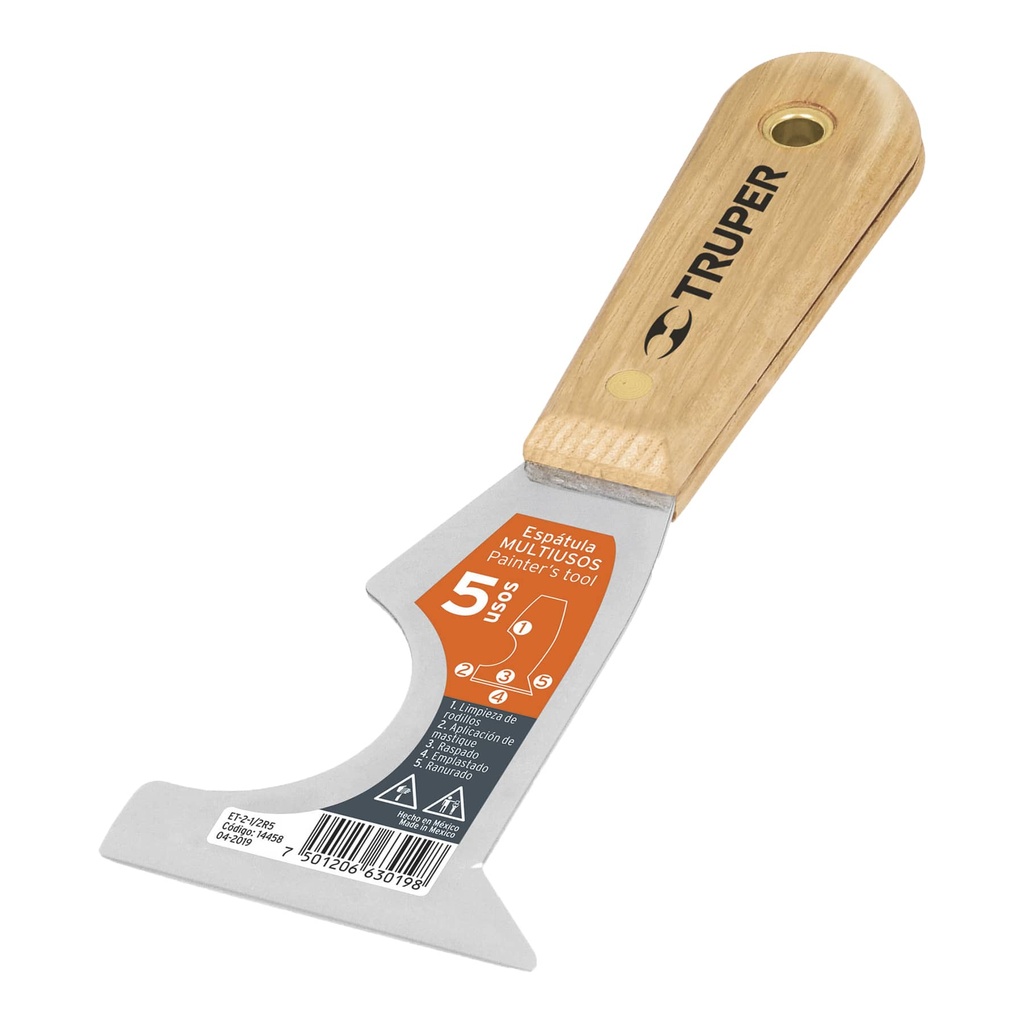 Espátula de 5 usos con mango de madera 2 1/2"
