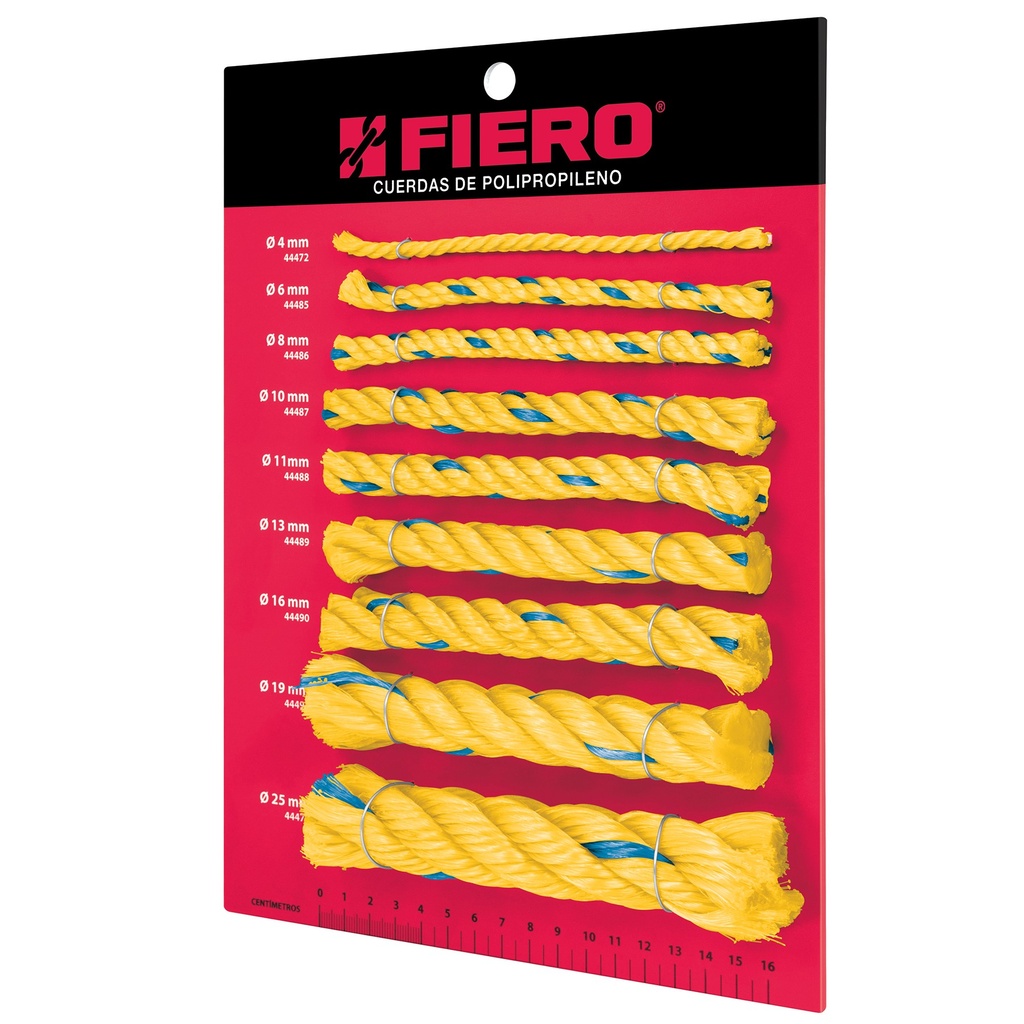 Exhibidor de cuerdas amarillas de polipropileno