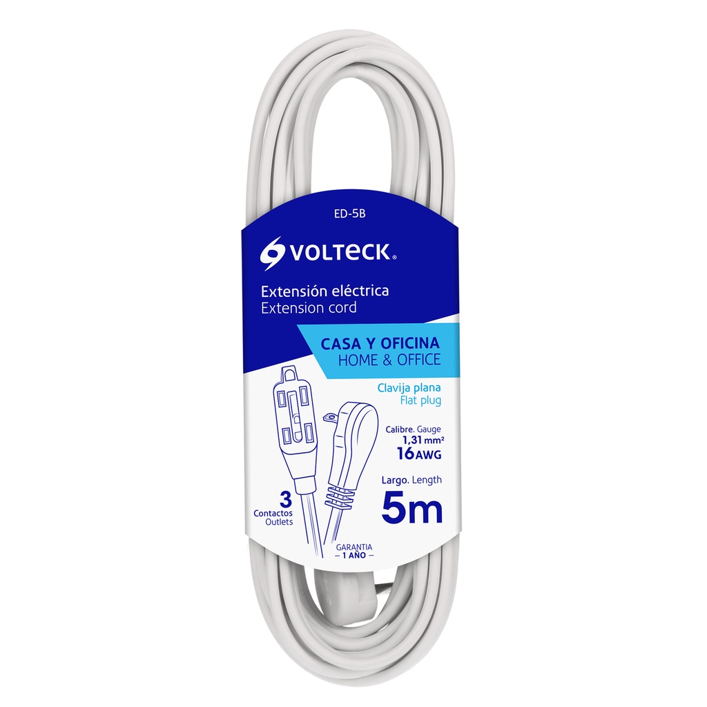 Extensión eléctrica domestica color blanca de 5 mts