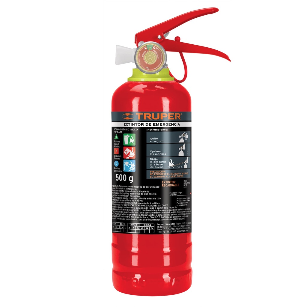 Extintor portátil recargable de 0.5 kg de polvo ABC