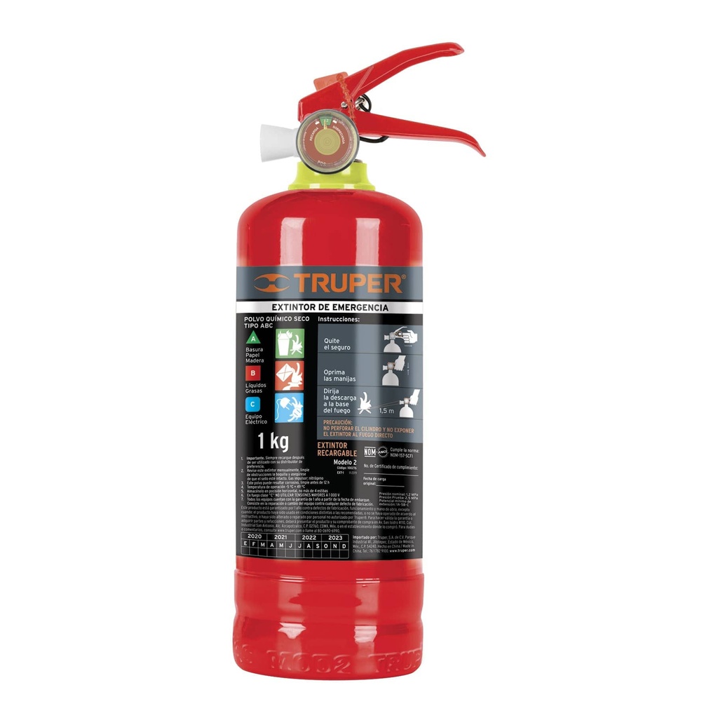 Extintor portátil recargable de 1 kg polvo tipo ABC