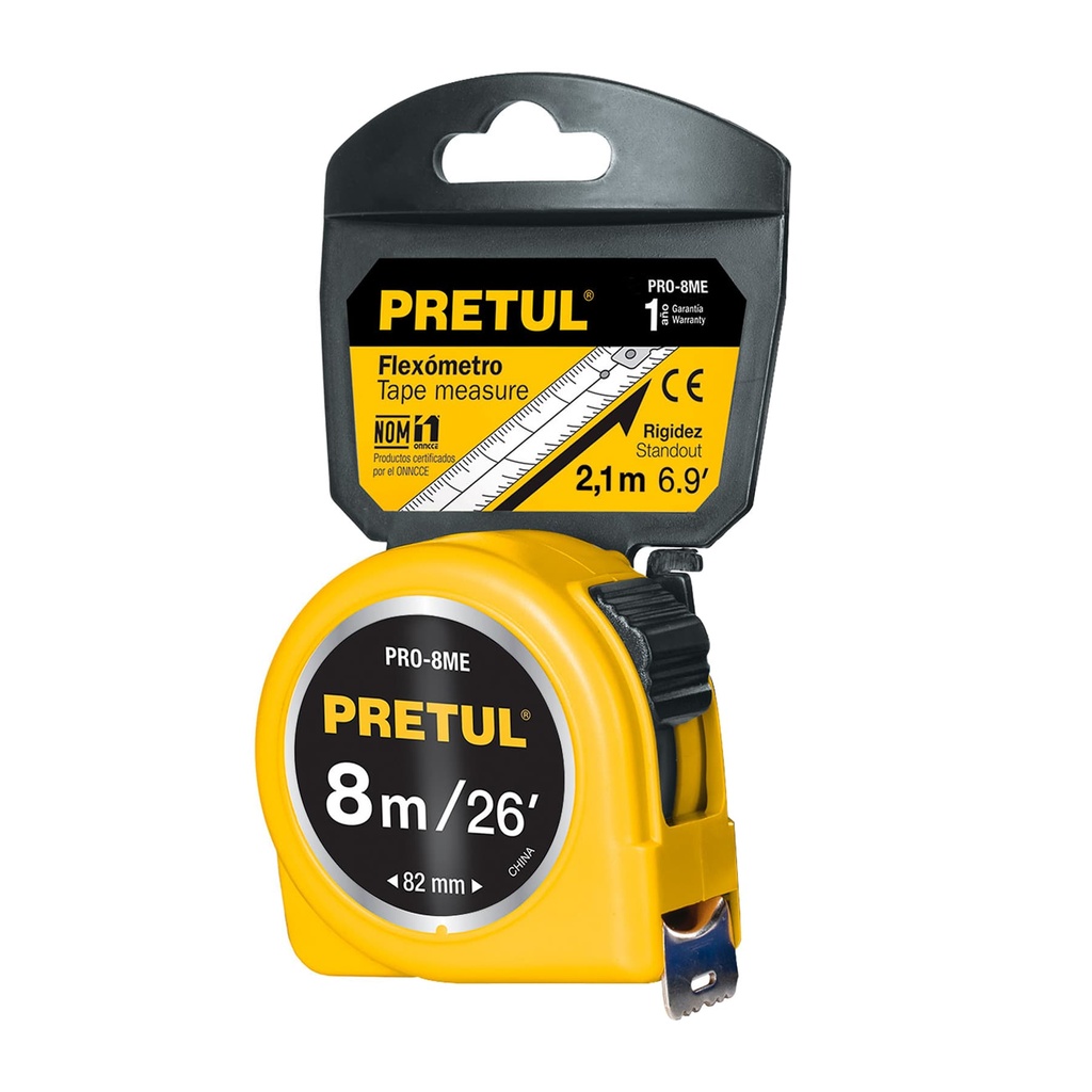 Flexómetro amarillo de 8 mts