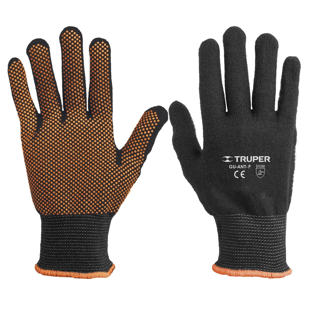 Guantes de poliester con puntos de PVC talla mediana