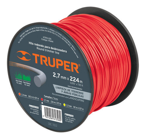 Hilo redondo para desbrozadora de 27 mm x 224 mts