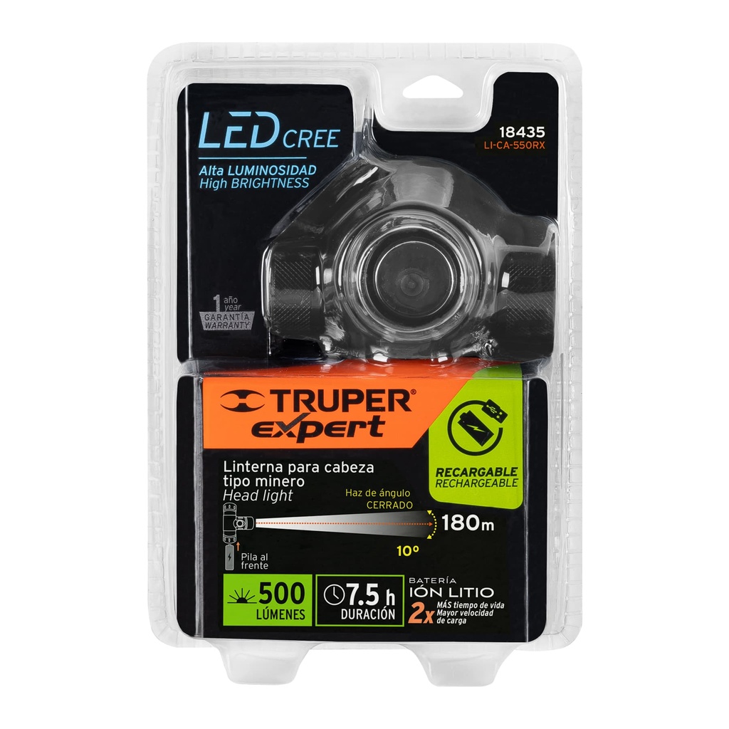 Linterna recargable de minero  led 500 lm