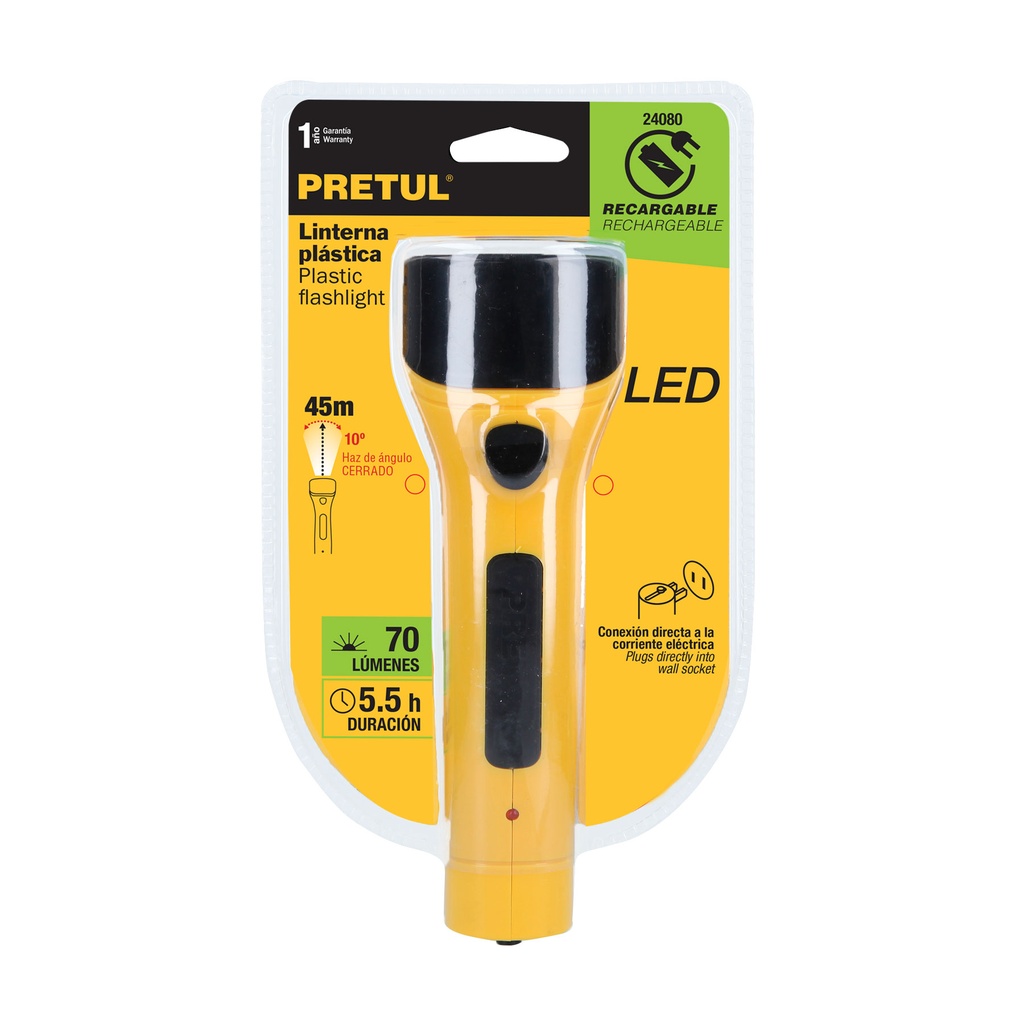 Linterna recargable led 70 lumenes plastica