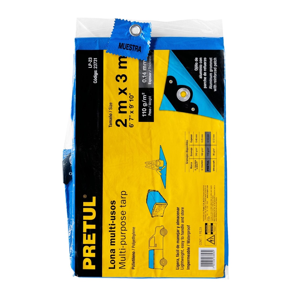 Lona 2 x 3 mts azul