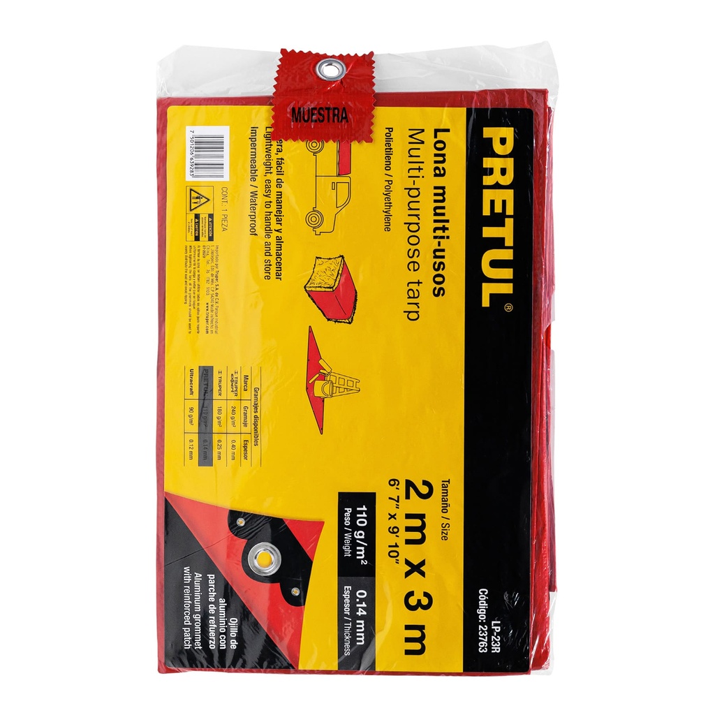 Lona 2 x 3 mts roja