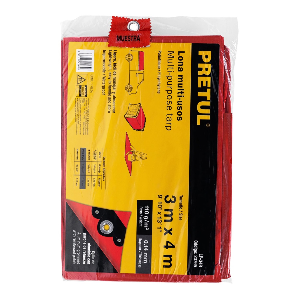 Lona 3 x 4 mts roja