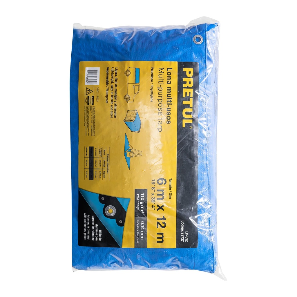 Lona 6 x 12 mts azul