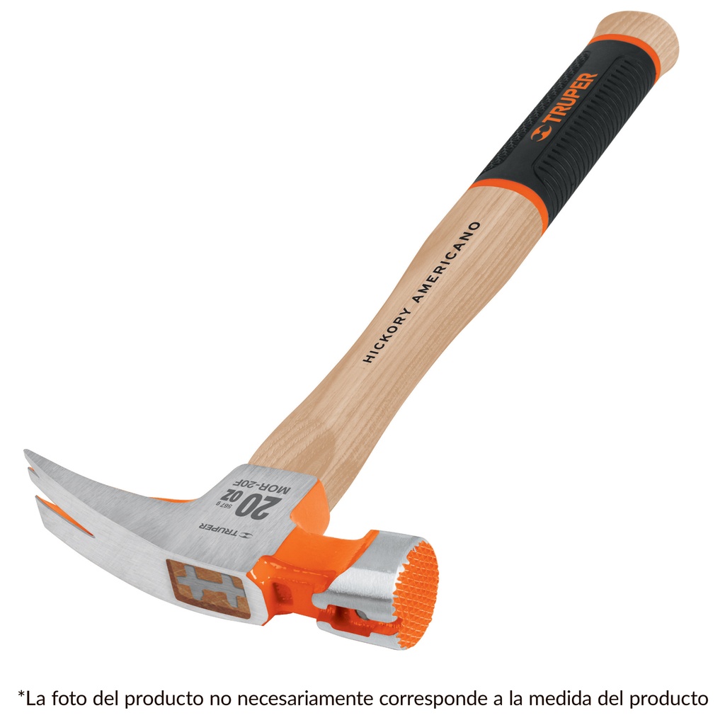 Martillo uña recta de 24 oz con mango hickory 17"