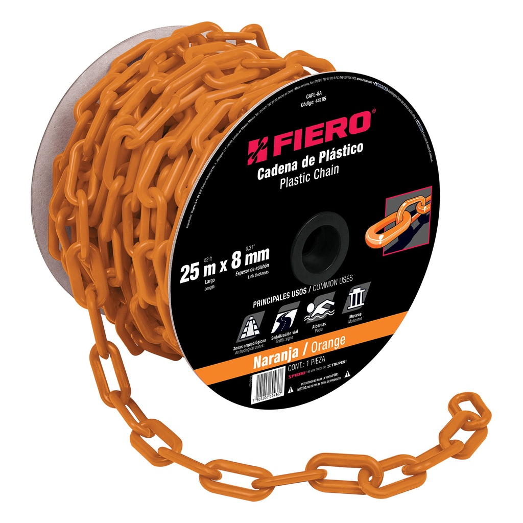 Metro de cadena de plástico 8 mm naranja