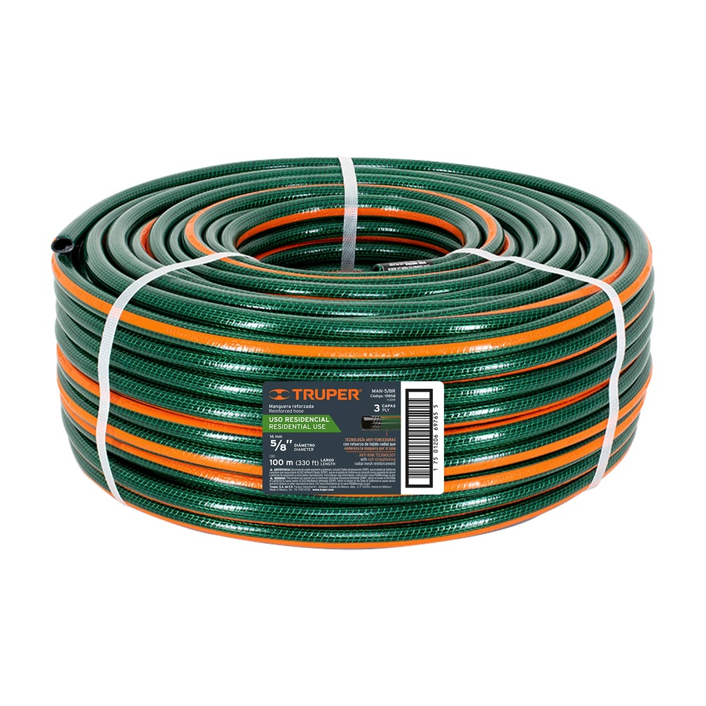 Metro de manguera verde con 3 capas de 1/2"