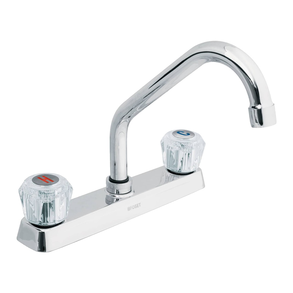 Mezcladora para fregadero de 8" cuello corto con manerales tipo acrilico