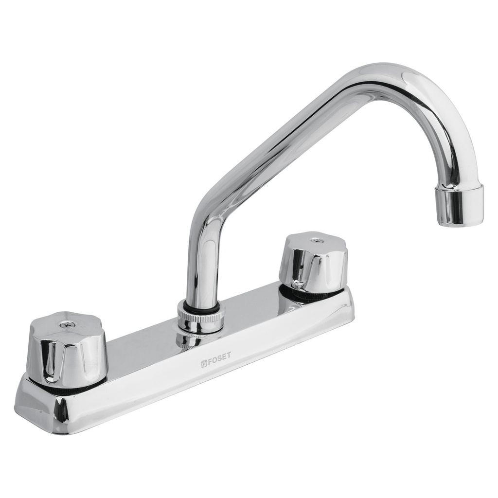 Mezcladora para fregadero de 8" cuello corto con manerales tipo hexagonales
