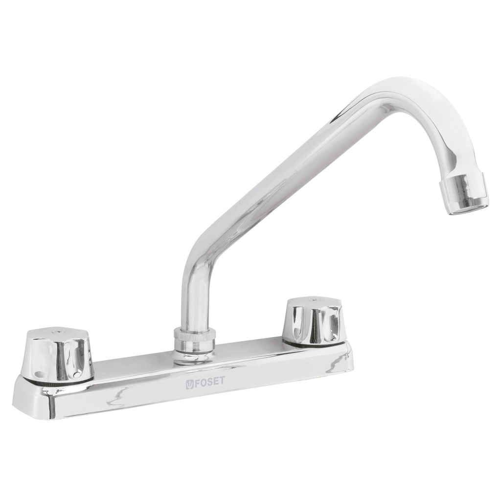 Mezcladora para fregadero de 8" cuello largo con manerales tipo hexagonales