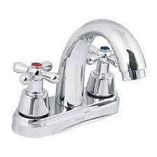 Mezcladora para lavabo de 4" cuello curvo con manerales tipo cruceta